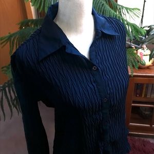 Textured Button Up Blouse Blue Black